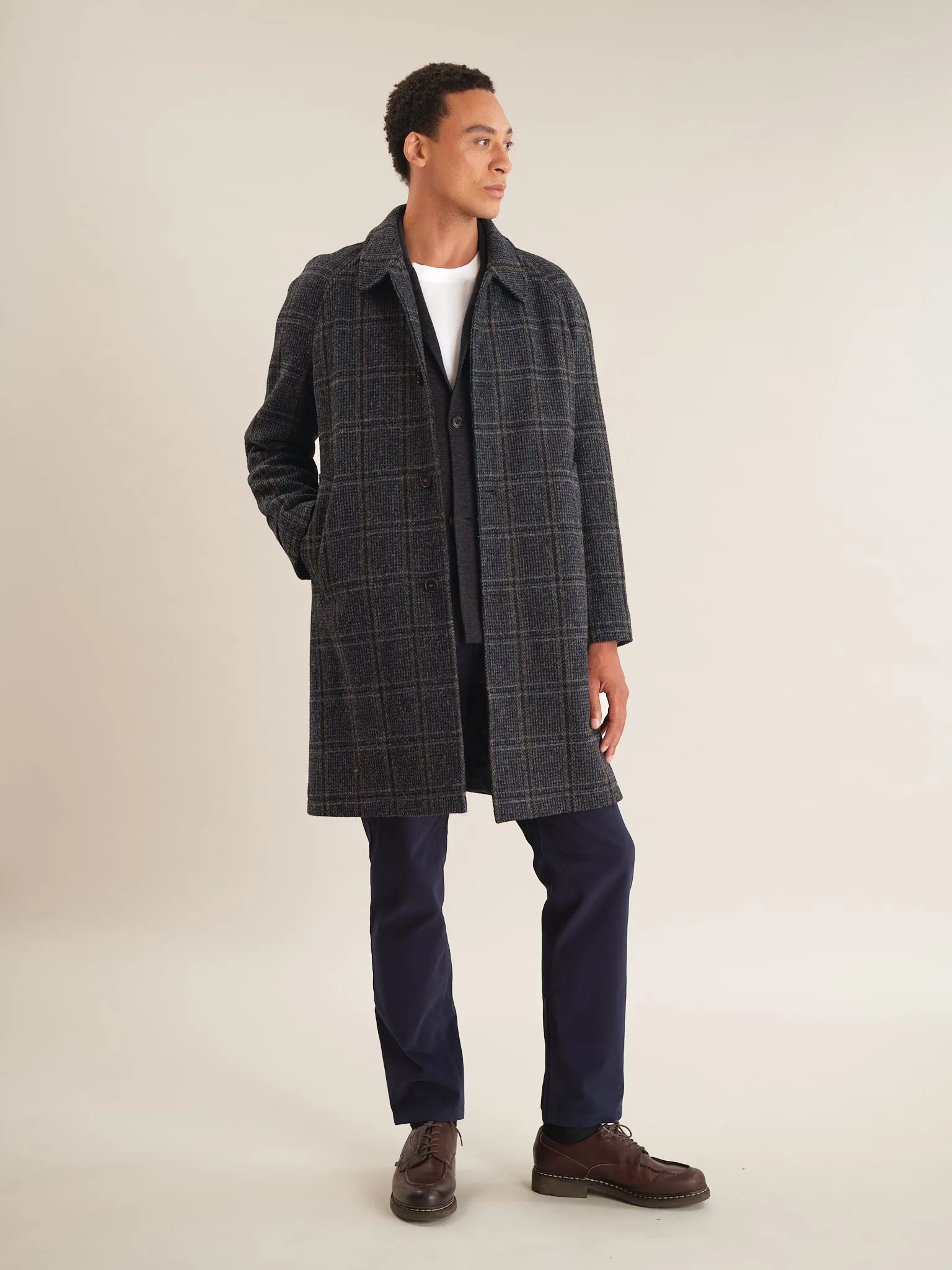 Charcoal Check Harris Tweed Wool Overcoat