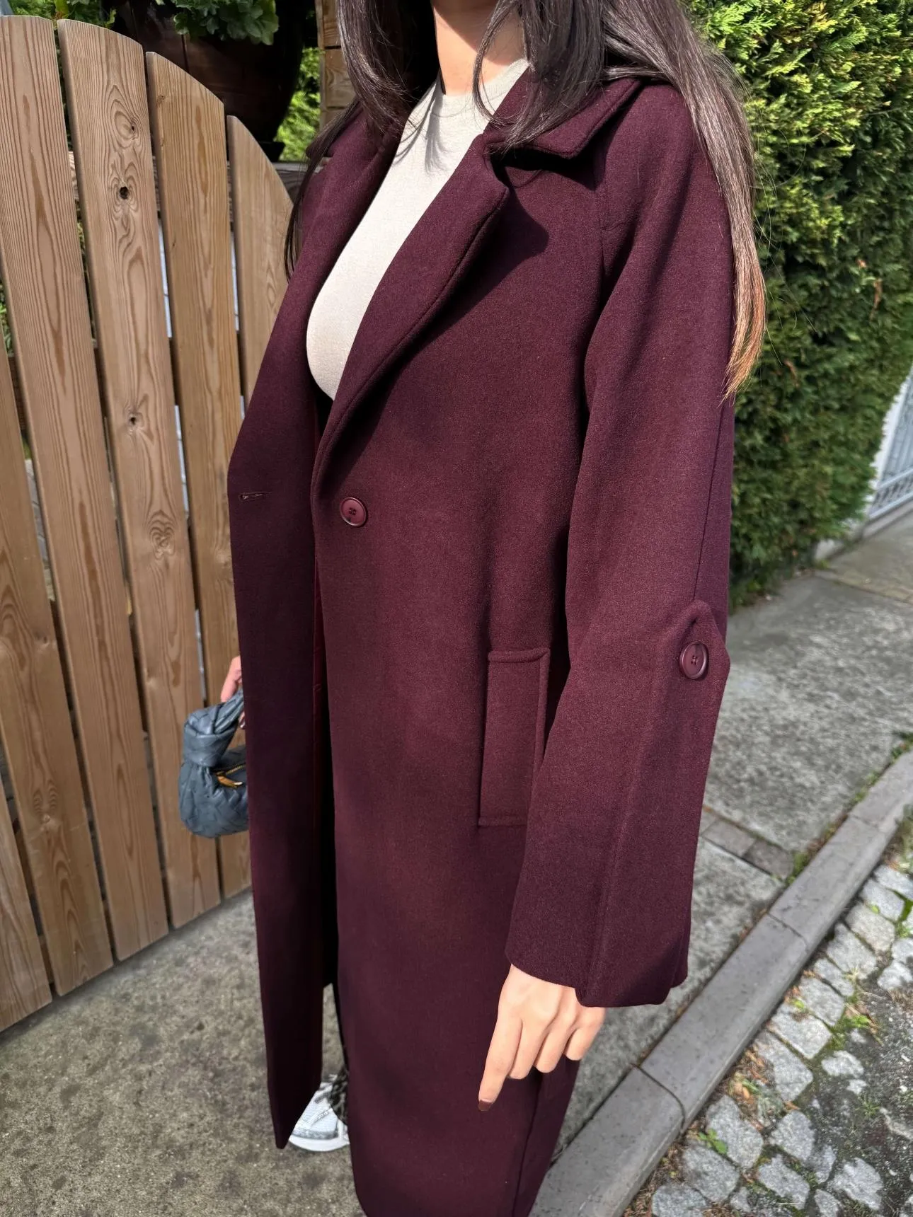 Claret Red Wool Blend Casual Cashmere Coat