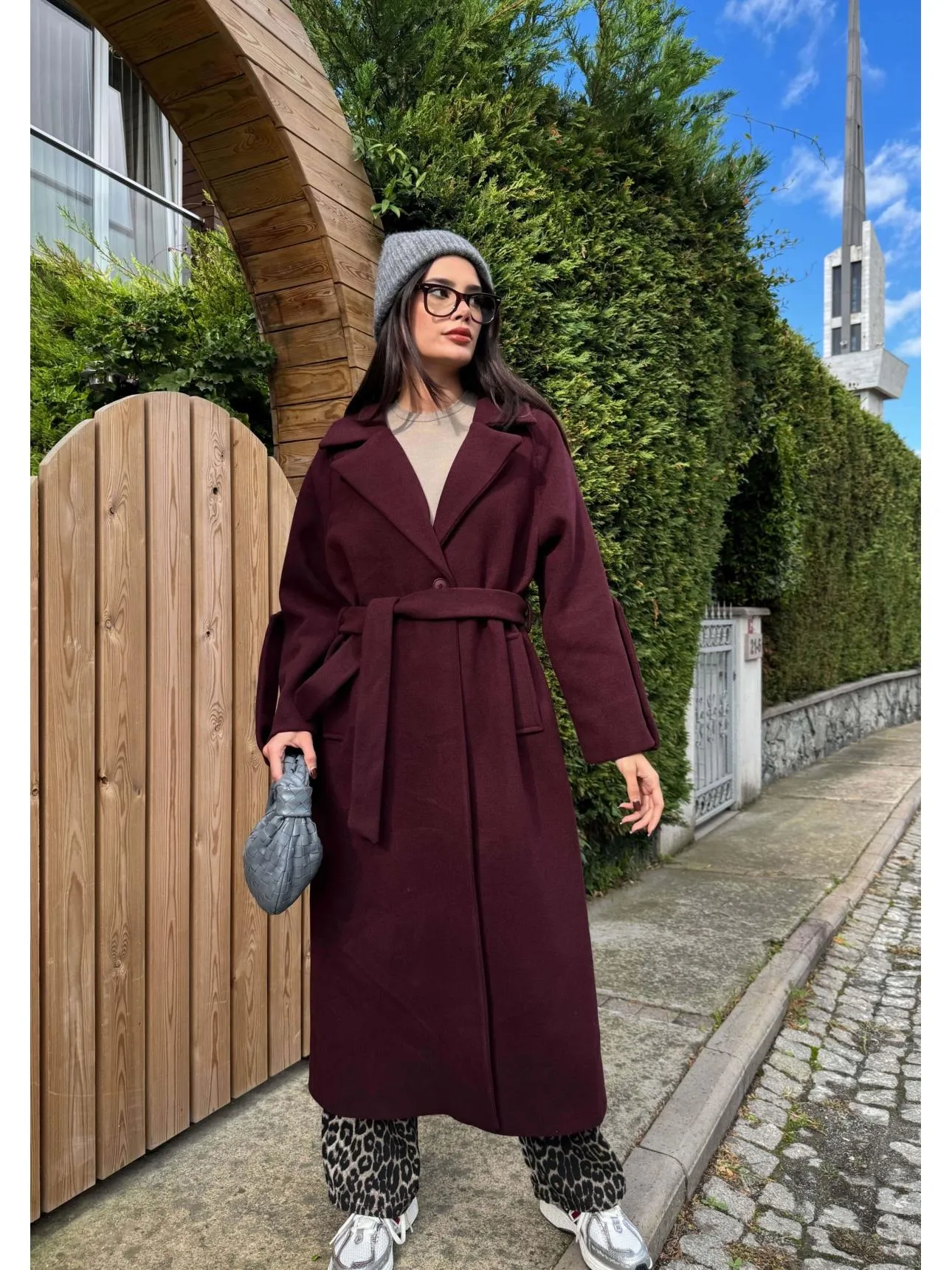 Claret Red Wool Blend Casual Cashmere Coat