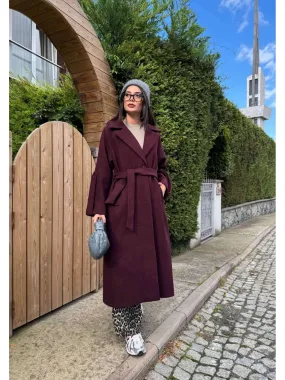 Claret Red Wool Blend Casual Cashmere Coat