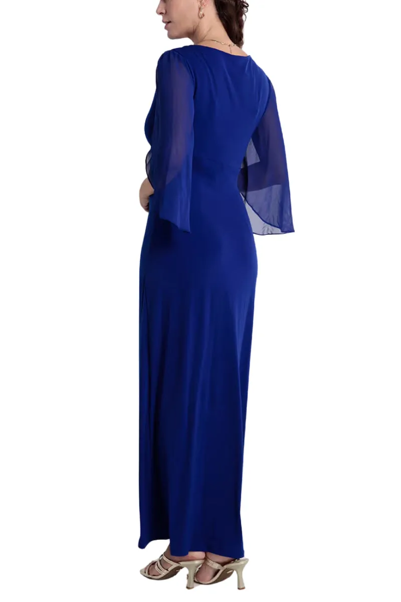 Connected Apparel 3/4 Sleeve Solid Draped Sheath Dress