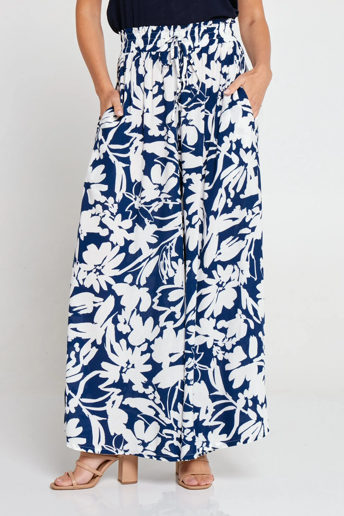 Cora Palazzo Pants - Navy/White Floral