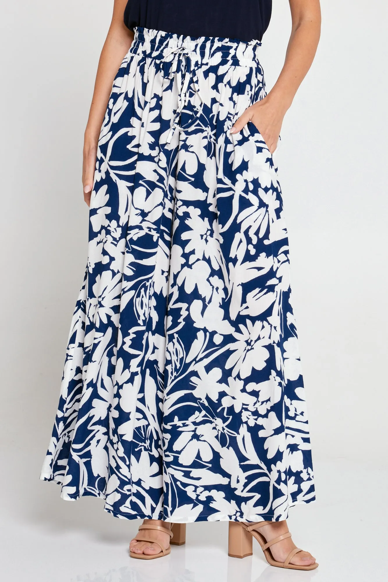 Cora Palazzo Pants - Navy/White Floral