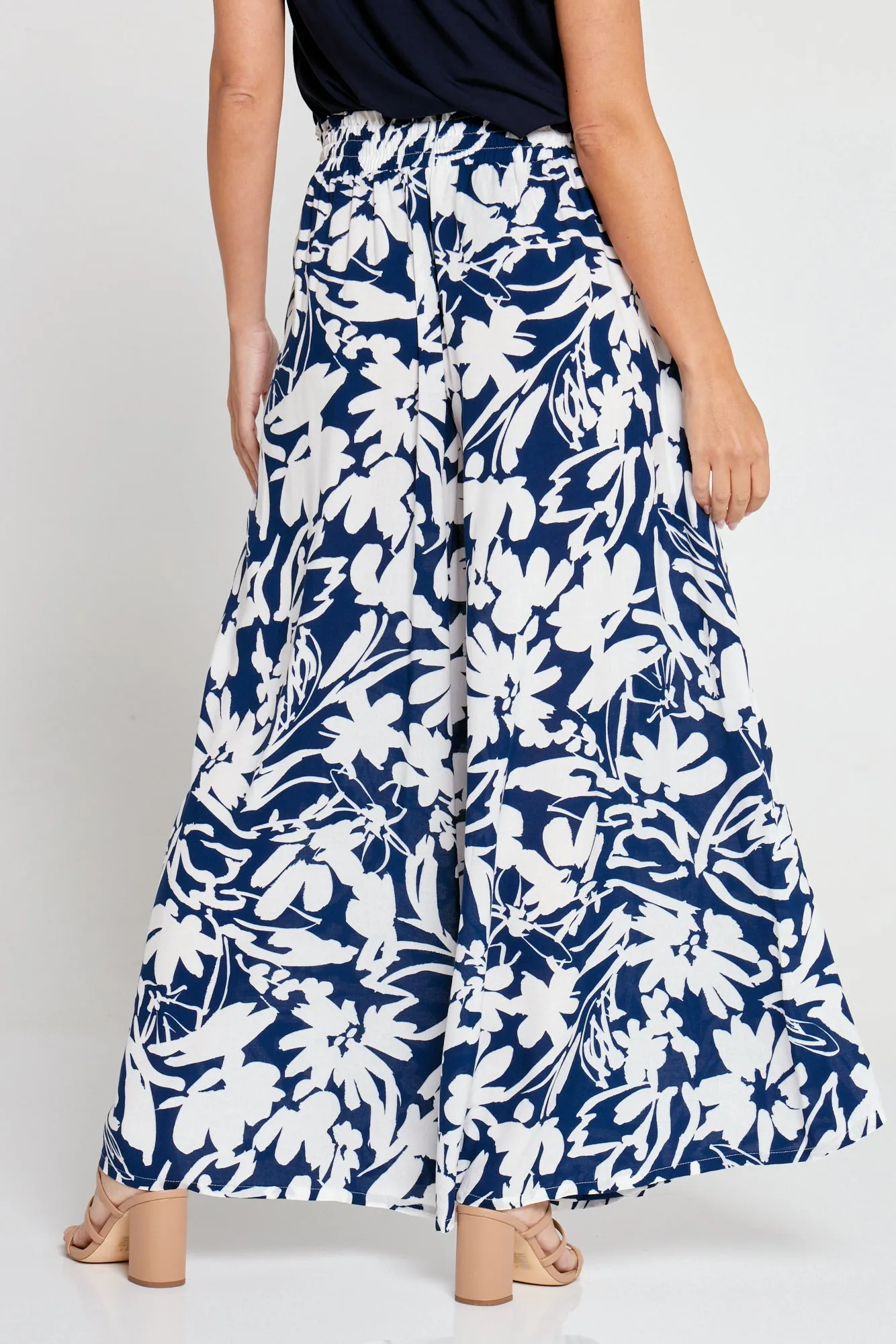 Cora Palazzo Pants - Navy/White Floral