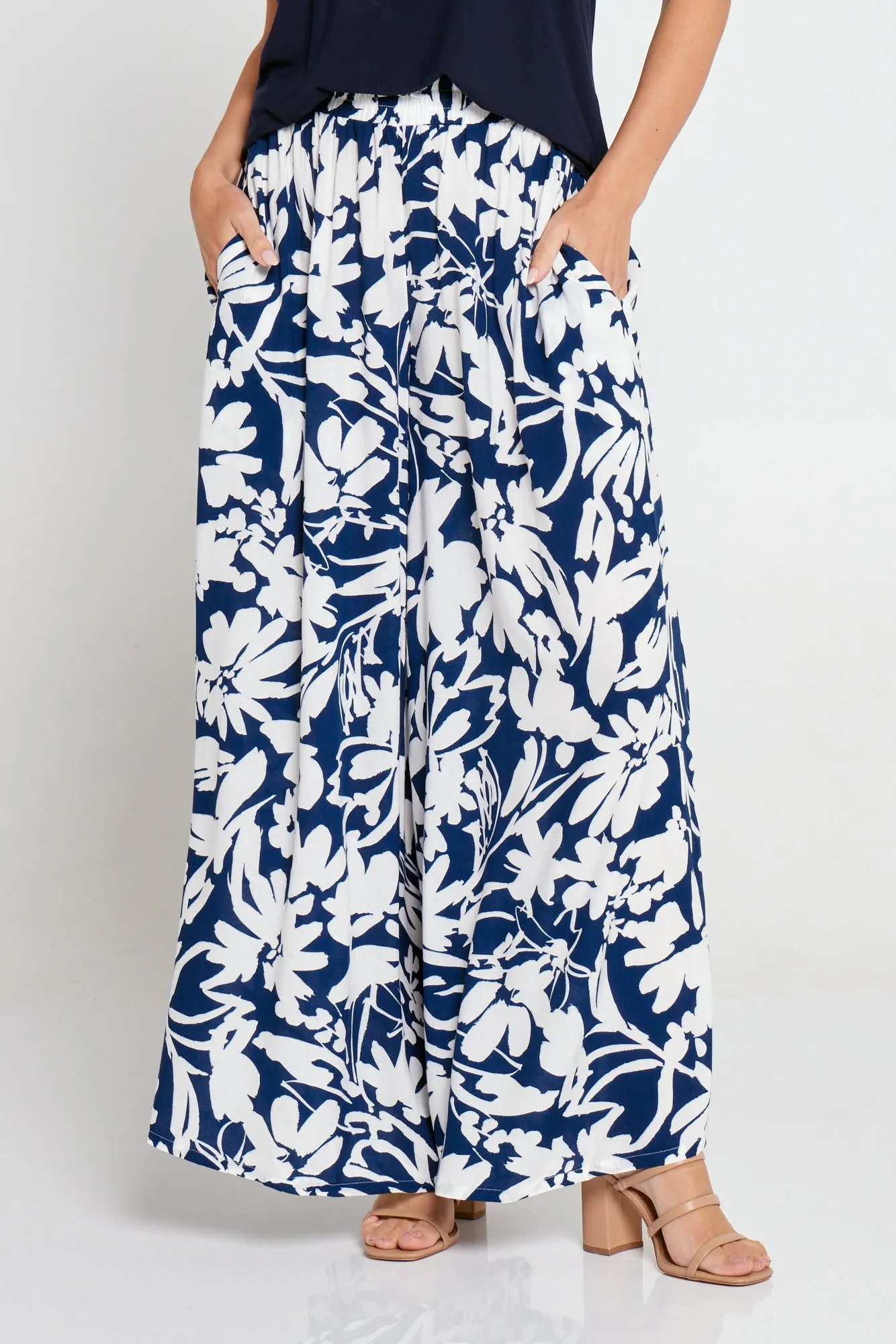 Cora Palazzo Pants - Navy/White Floral