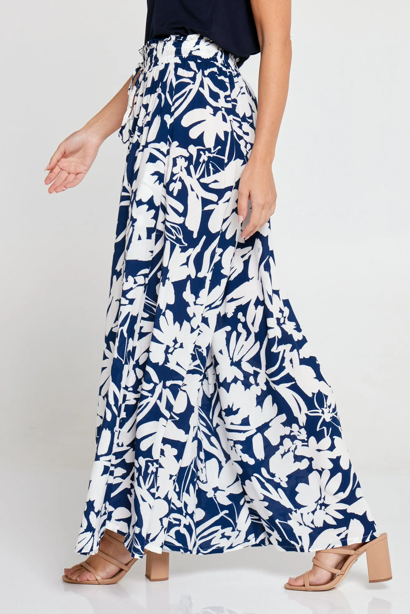 Cora Palazzo Pants - Navy/White Floral