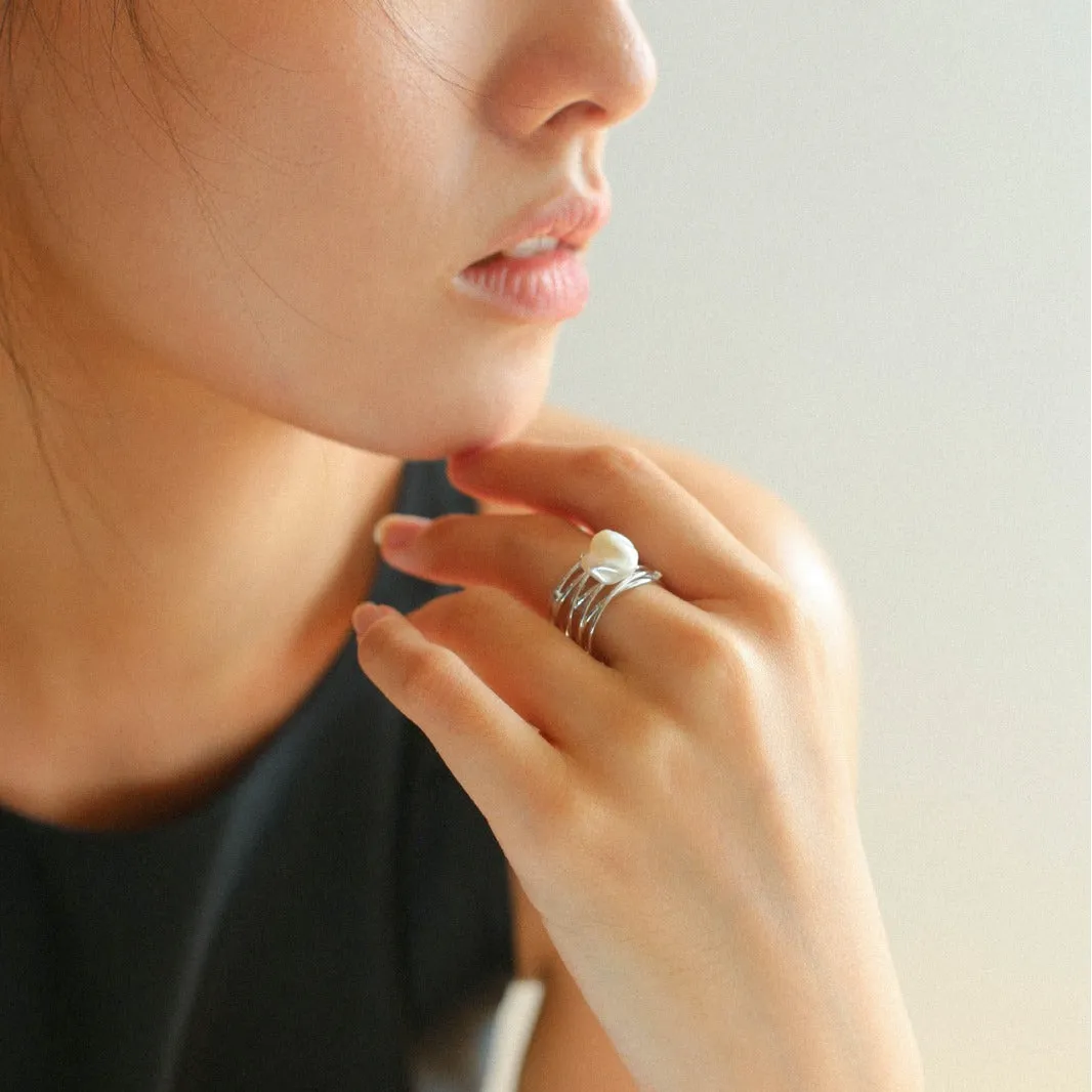 Crafted Multi-layer Baroque Pearl Ring