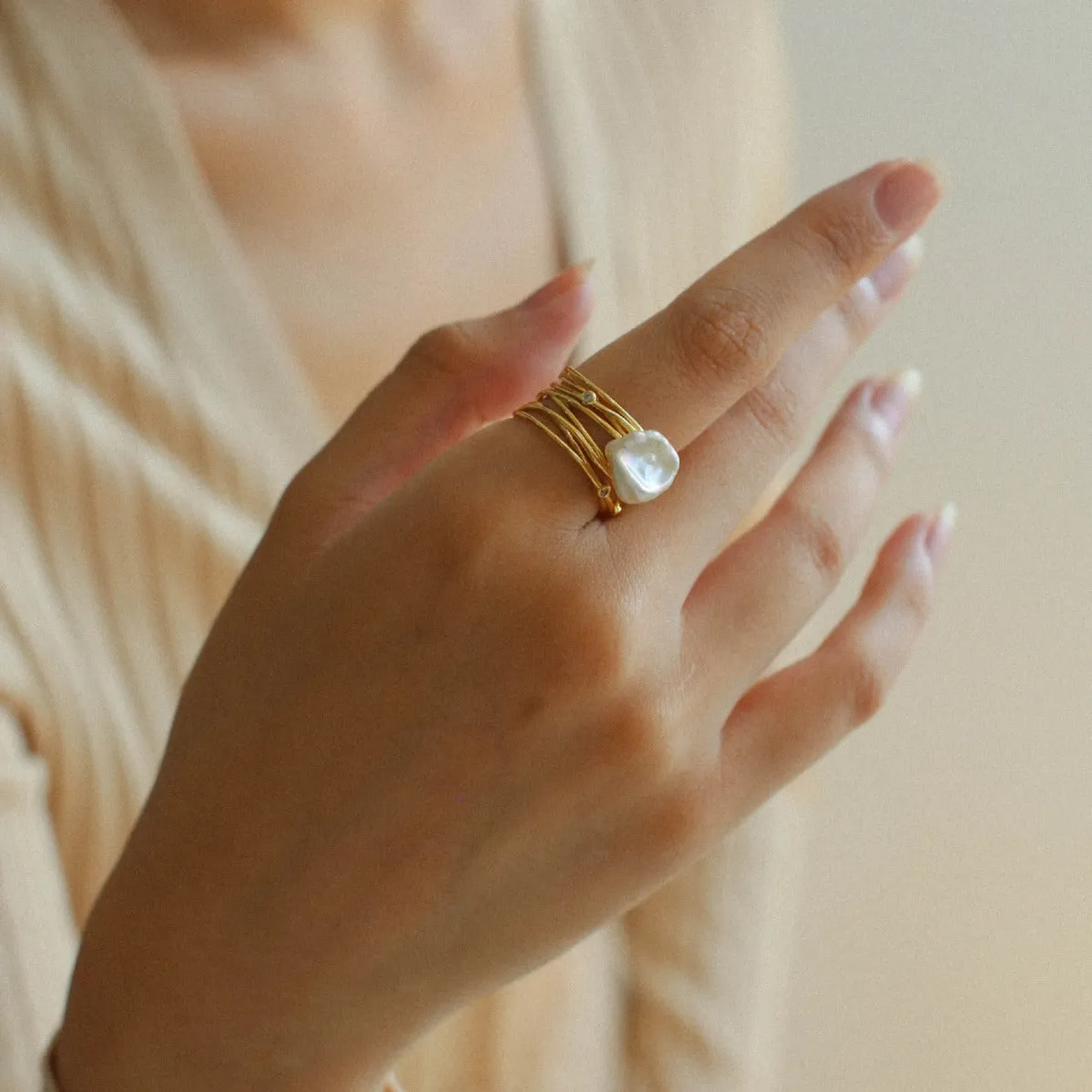 Crafted Multi-layer Baroque Pearl Ring