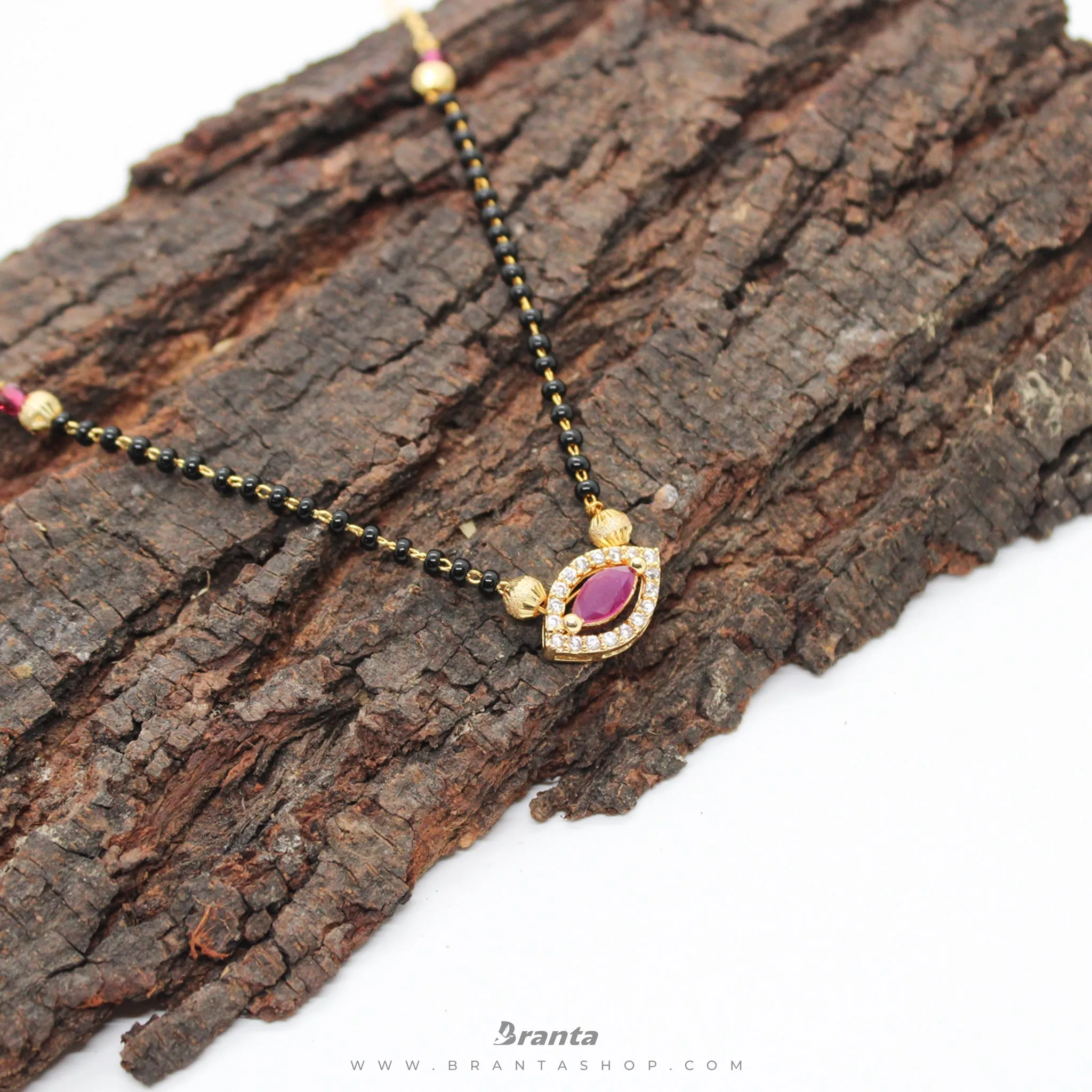 Dark Pink Marquise Diamond Mangalsutra For Women