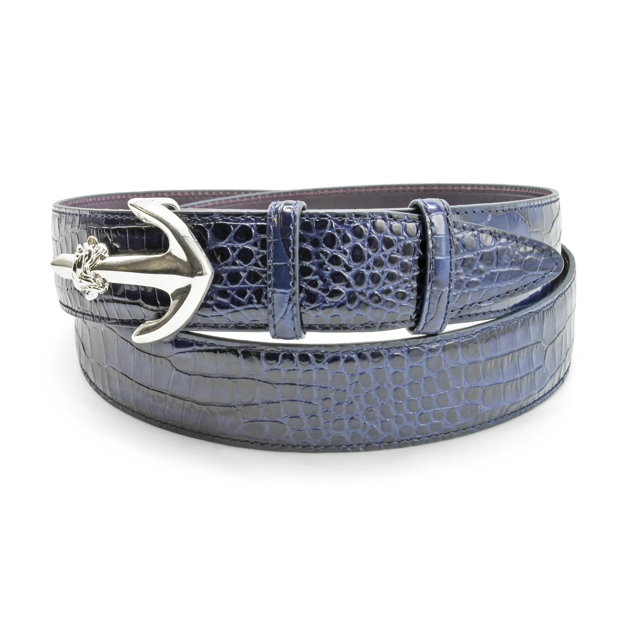 Deep Navy Mock Croc Brush Off Anchor Belt