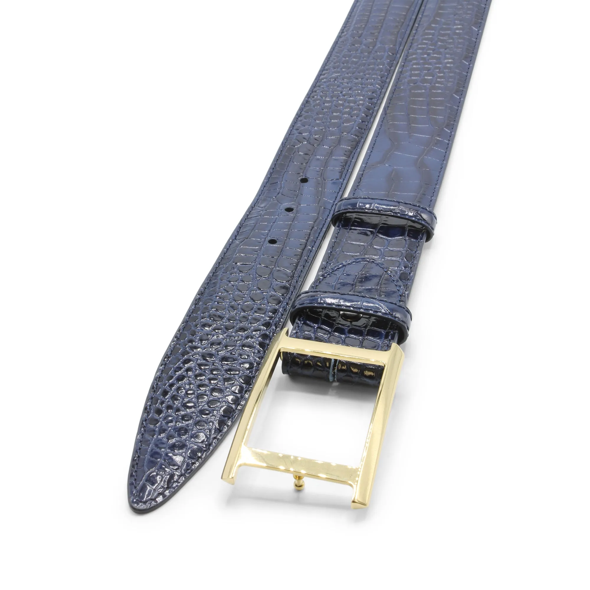 Deep Navy Mock Croc Brush Off Frame Belt