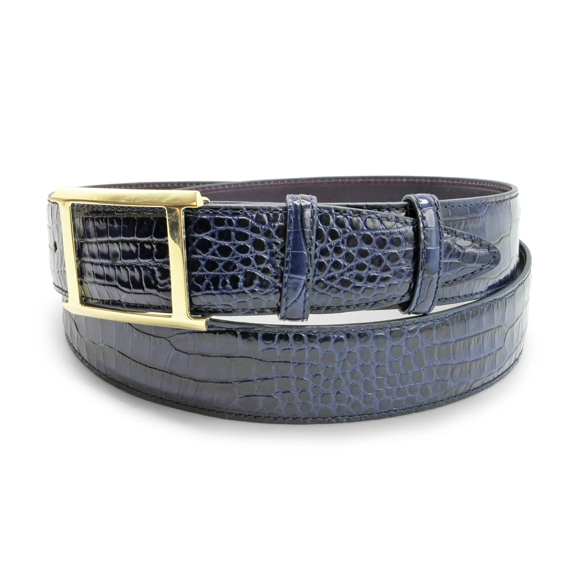 Deep Navy Mock Croc Brush Off Frame Belt