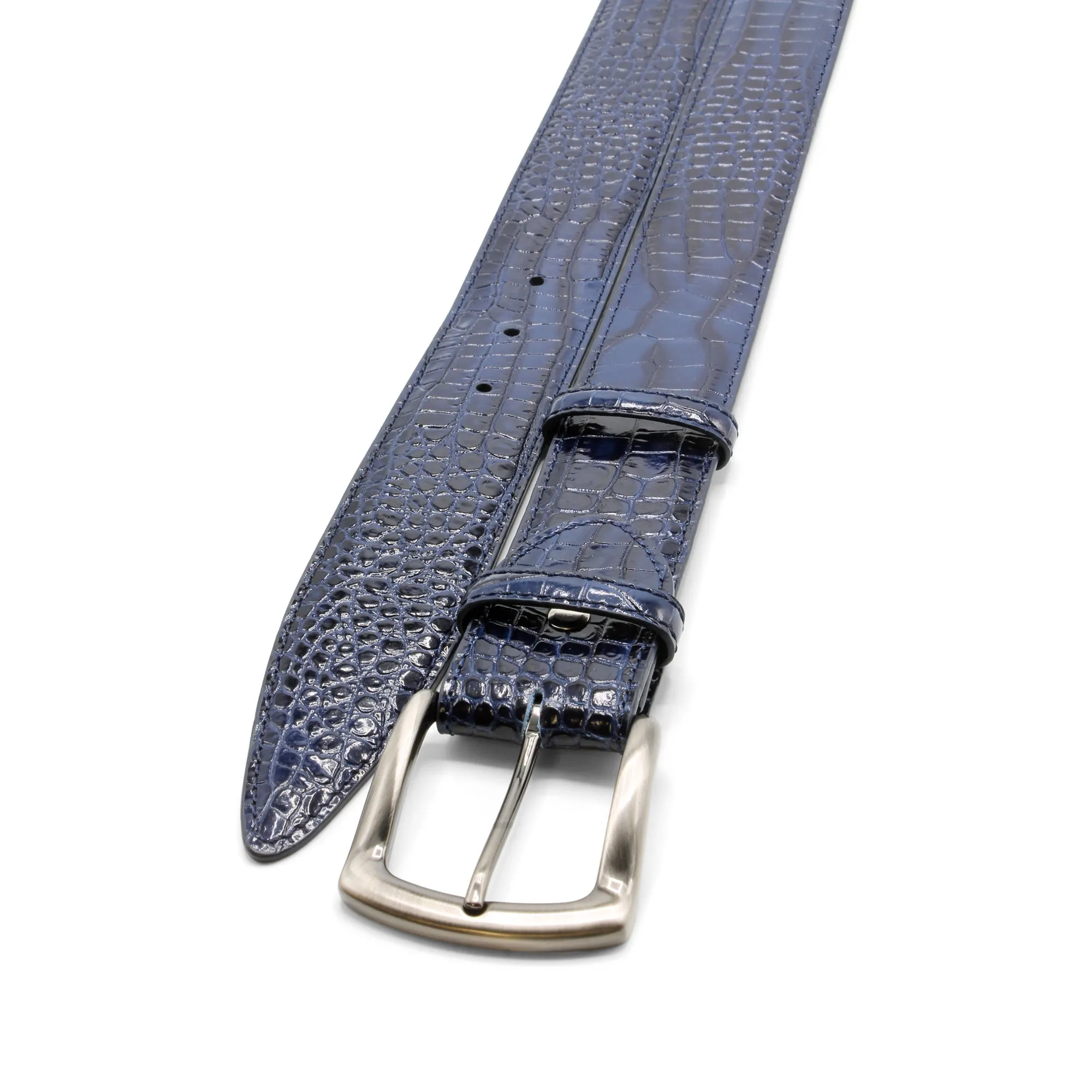 Deep Navy Mock Croc Brush Off Gunmetal Belt