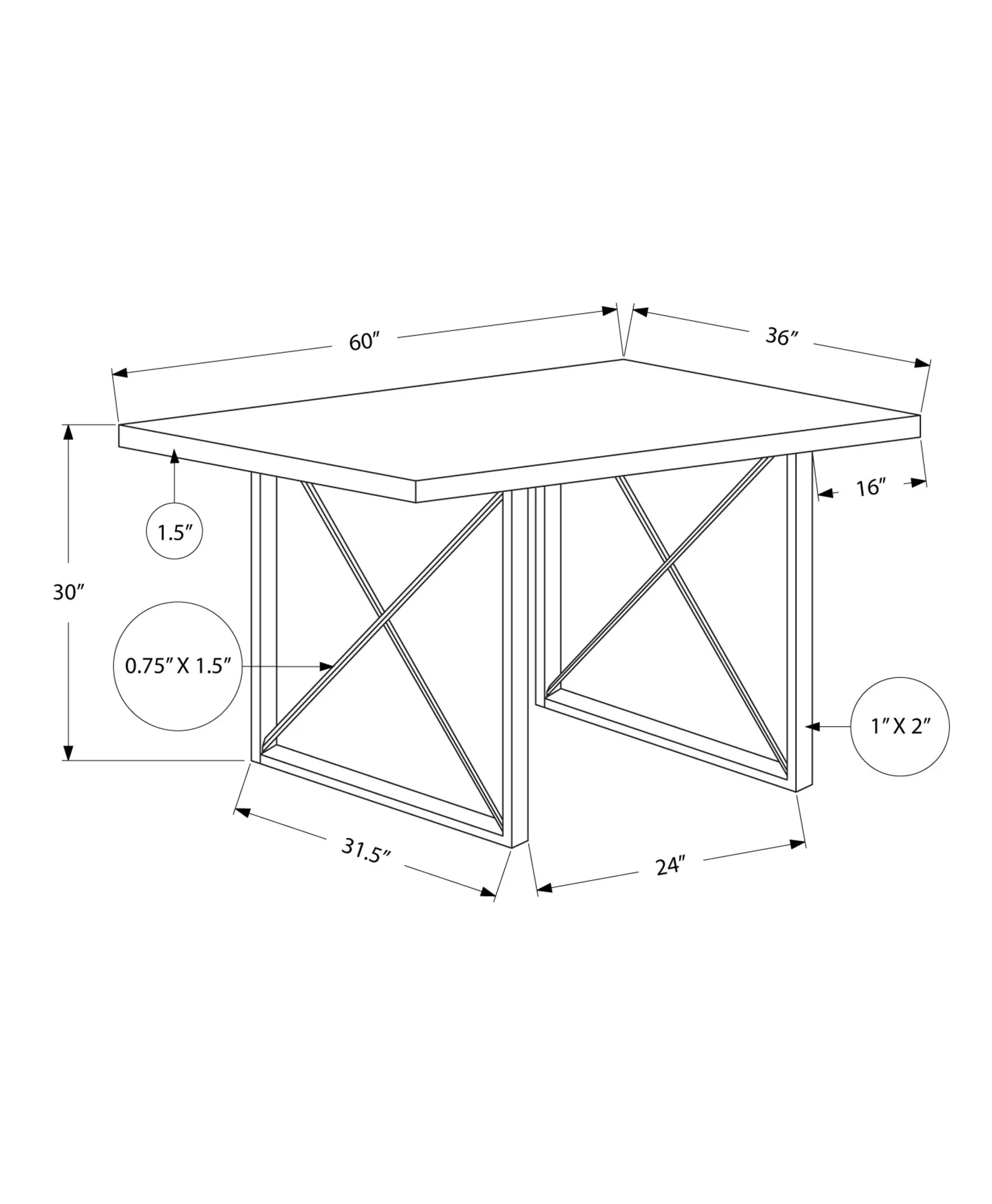 Dining Table - 36"X 60" / Dark Taupe / Black Metal