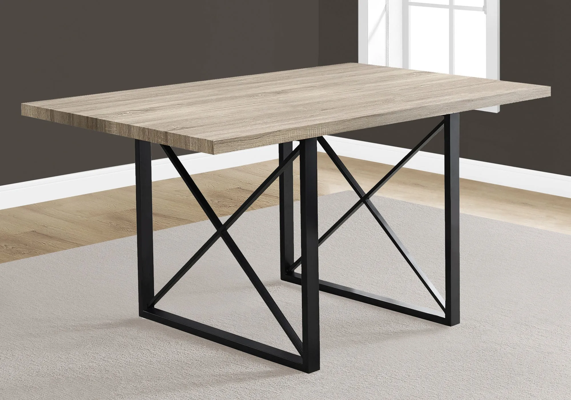 Dining Table - 36"X 60" / Dark Taupe / Black Metal