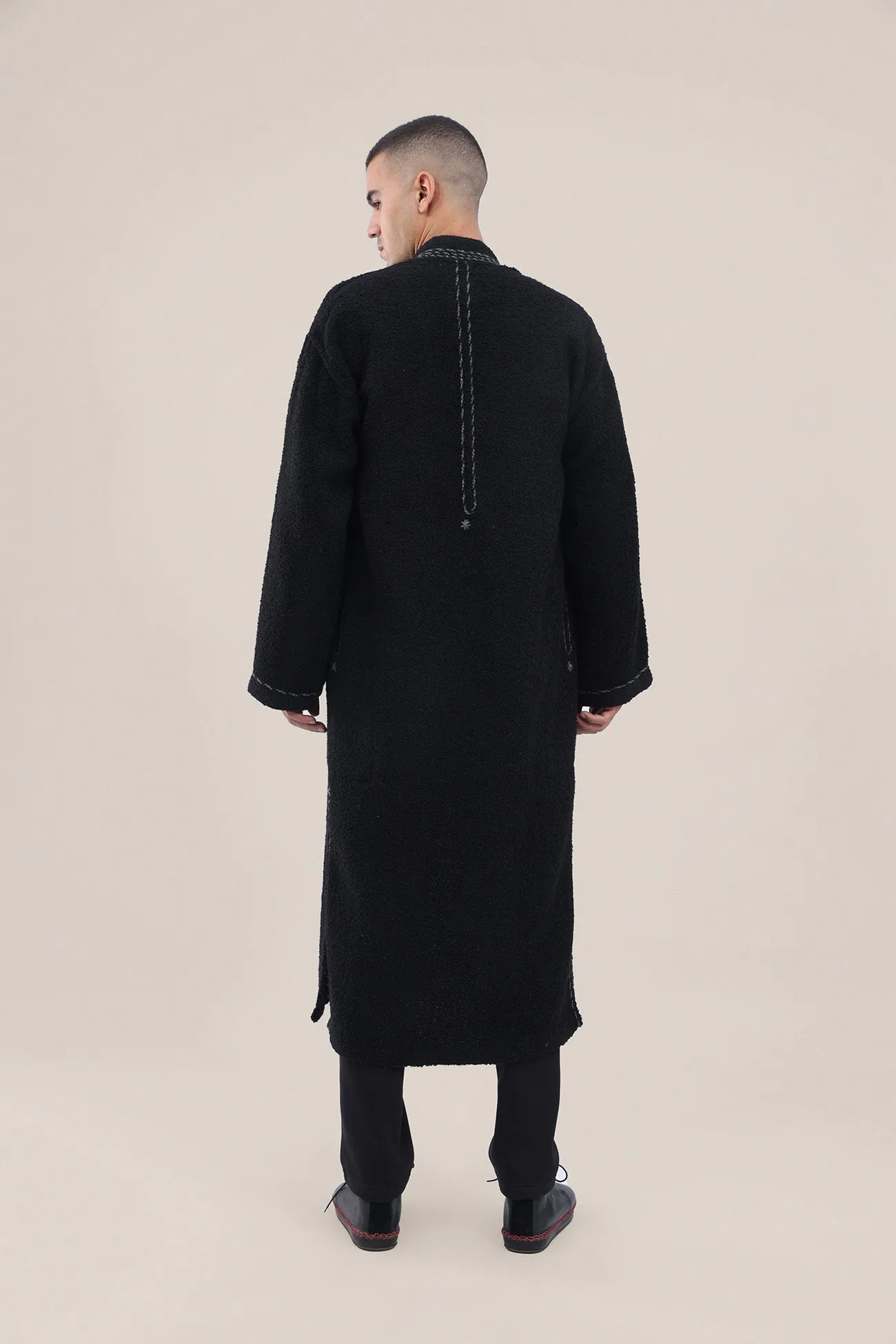 Embroidered bouclette faux wool coat