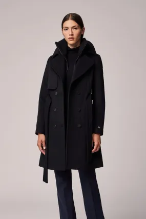 FABIANNE Trench-Style Wool Coat with High Napoleon Collar