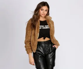 Faux Fur Collared Bomber Jacket