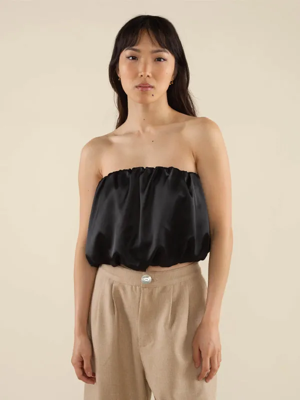 Faye Poplin Bubble Crop Top: Black