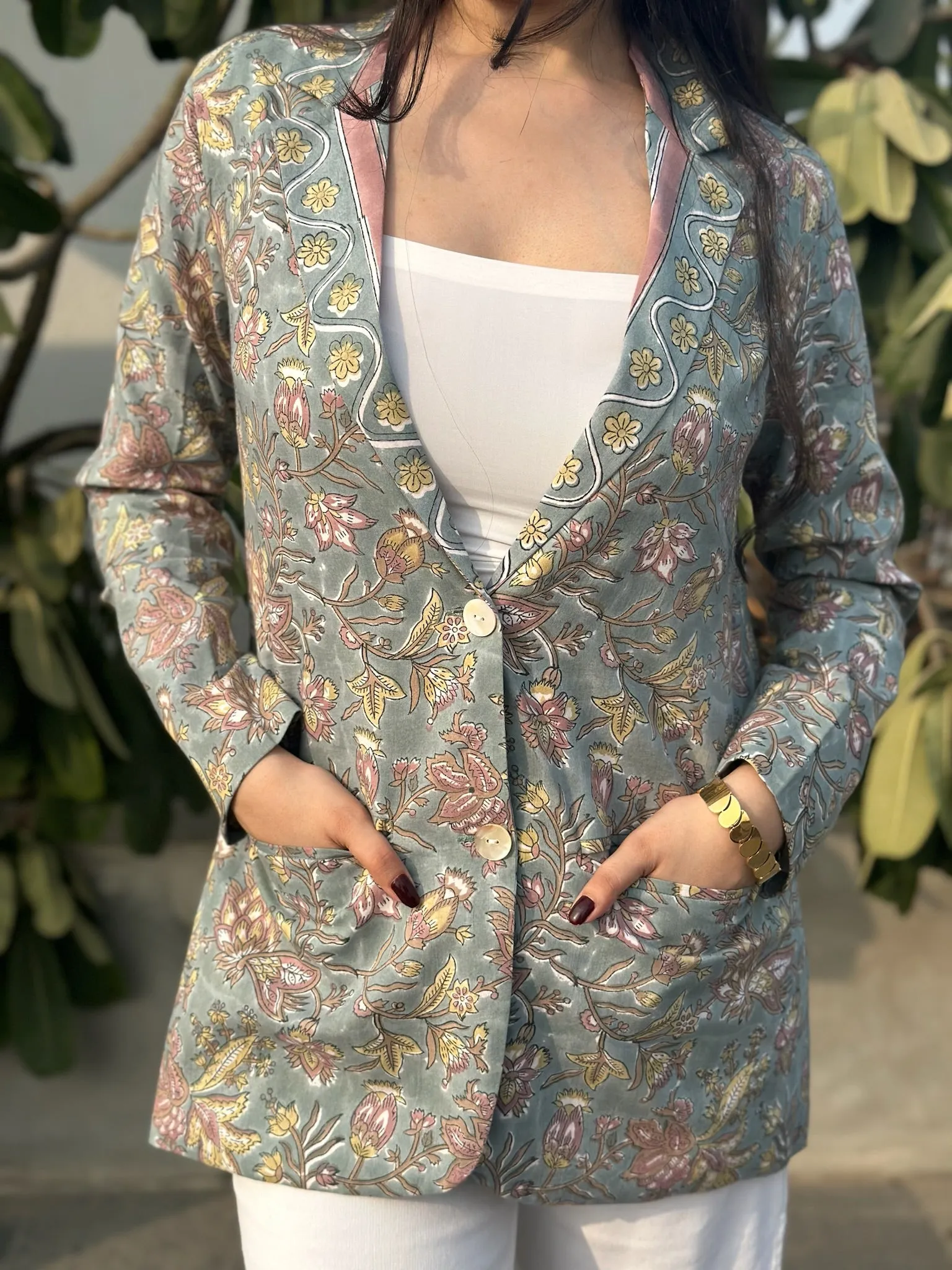 Floral Cool Grey Blazer