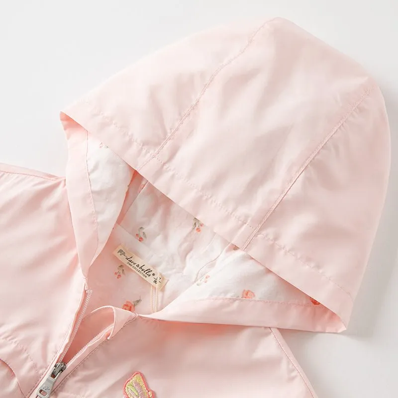 Flying Butterfly Girl Zip Up Pink Hooded Coat