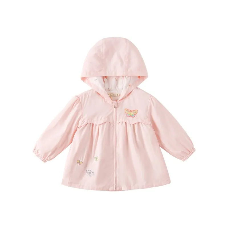 Flying Butterfly Girl Zip Up Pink Hooded Coat