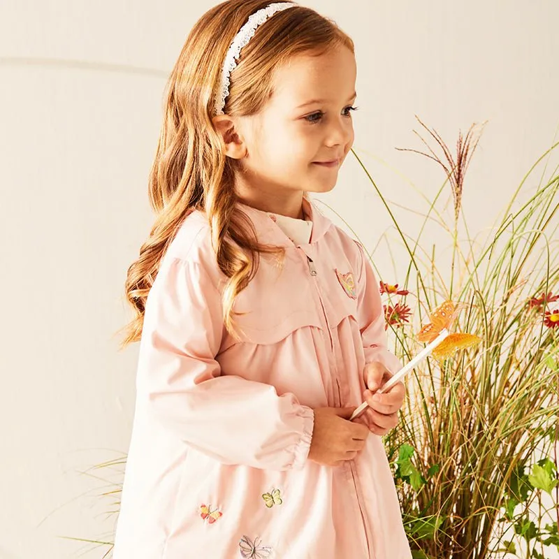 Flying Butterfly Girl Zip Up Pink Hooded Coat