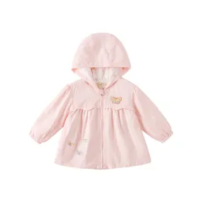 Flying Butterfly Girl Zip Up Pink Hooded Coat