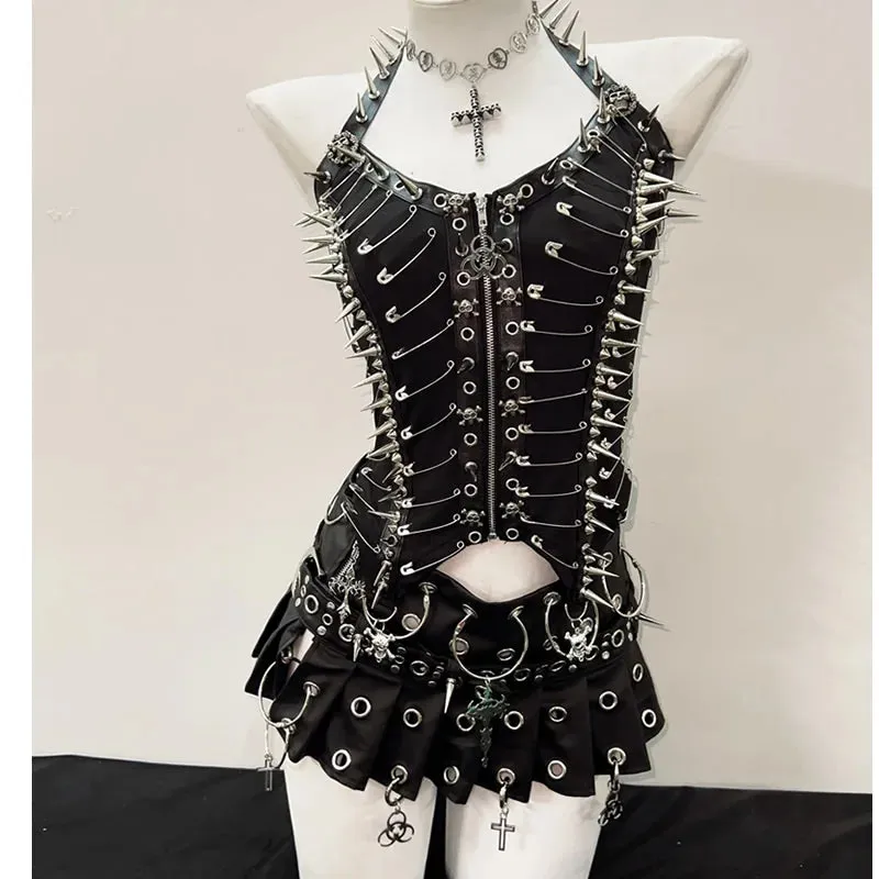 Flytonn-Skull top vintage tops Gothic Tank Tops Punk Tank Tops y2k clothes y2k crop top gothic clothes Rivets Tank Tops  y2k fashion