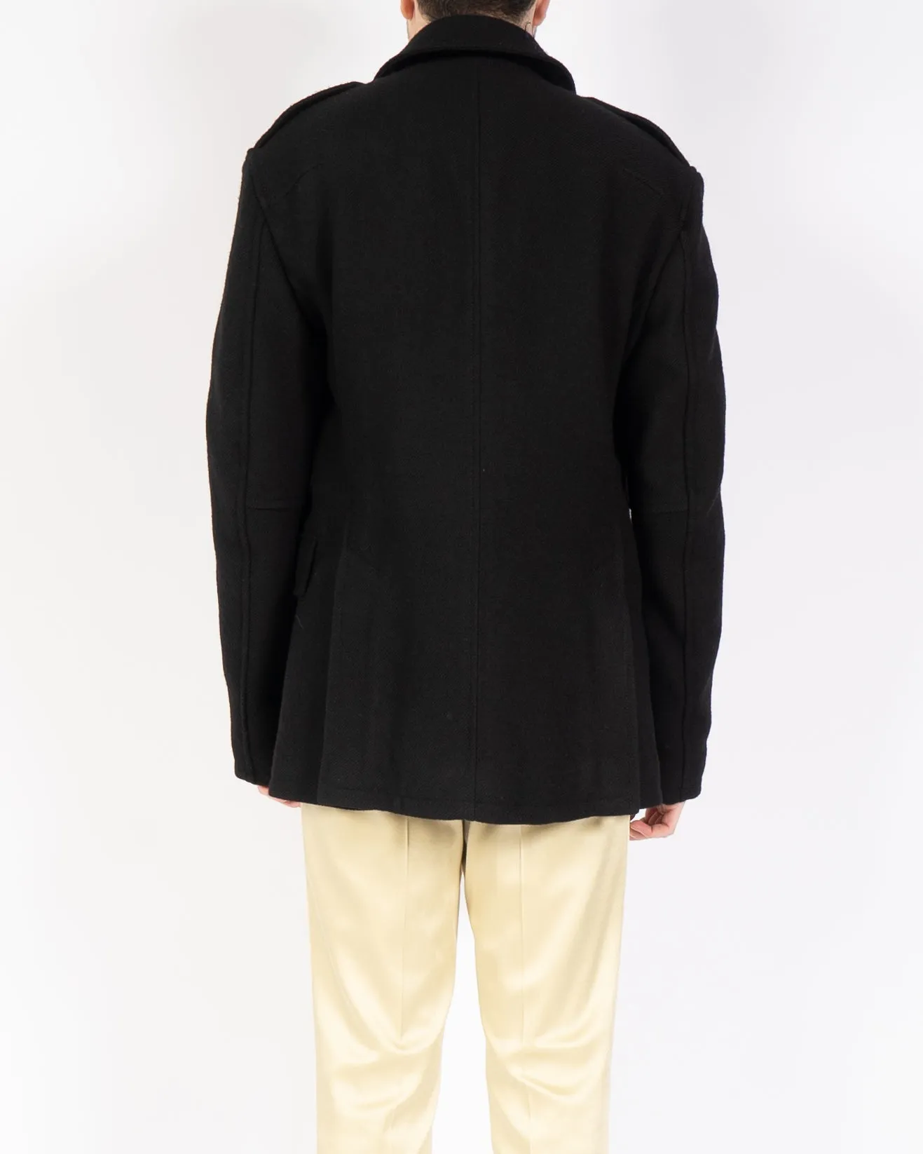 FW18 Black Curved Button Overcoat