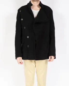 FW18 Black Curved Button Overcoat