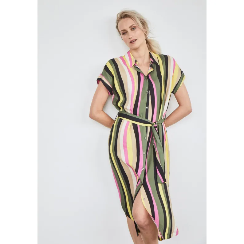 Fynch-Hatton Striped Viscose Shirt Dress Olive 23032060