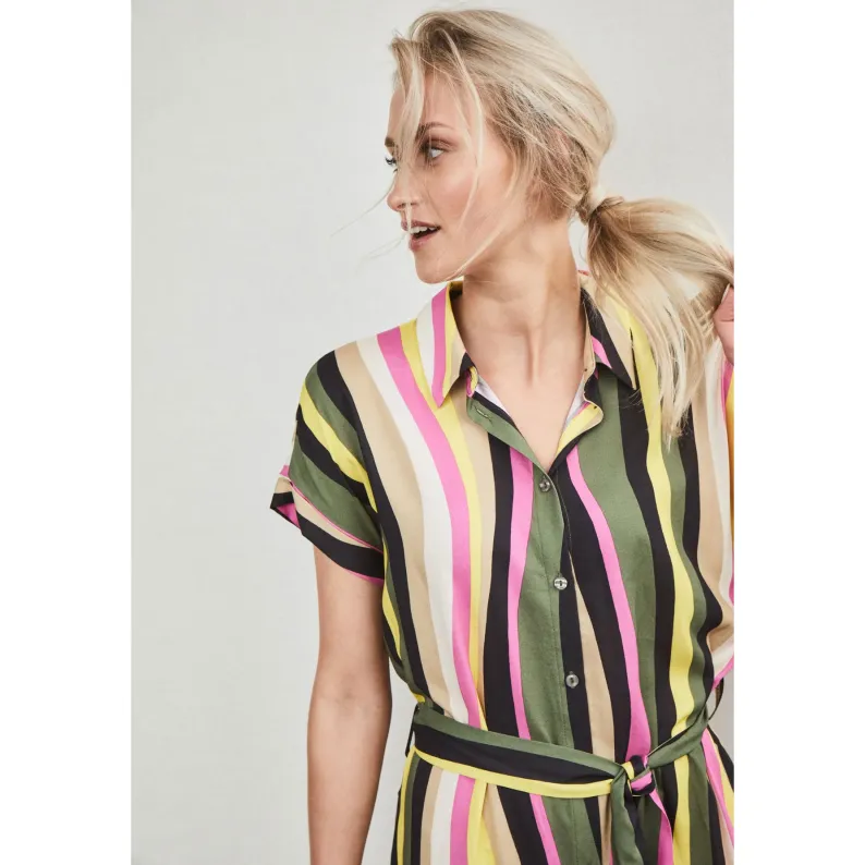 Fynch-Hatton Striped Viscose Shirt Dress Olive 23032060