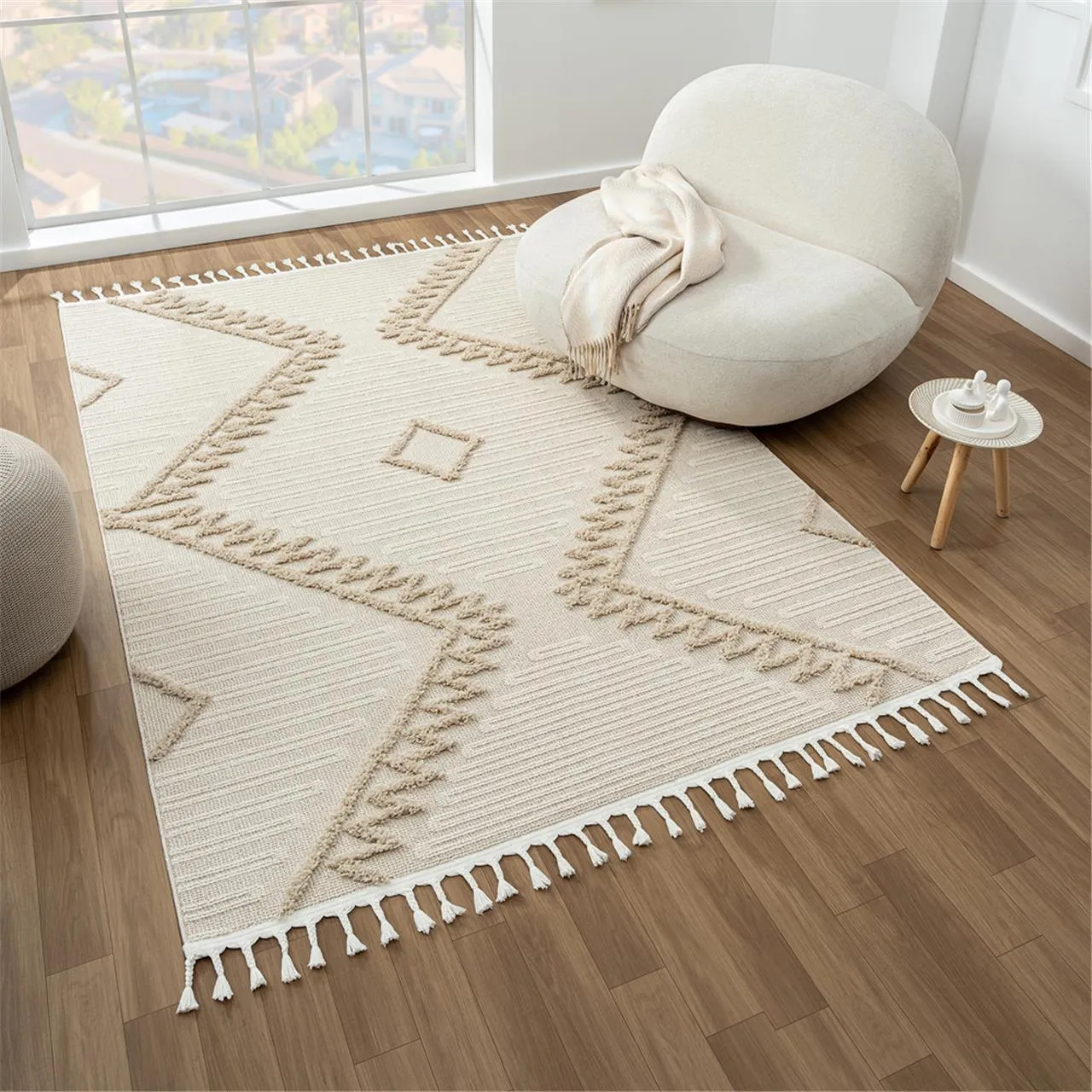 Geometric Design Turkish Rug 545 Taupe