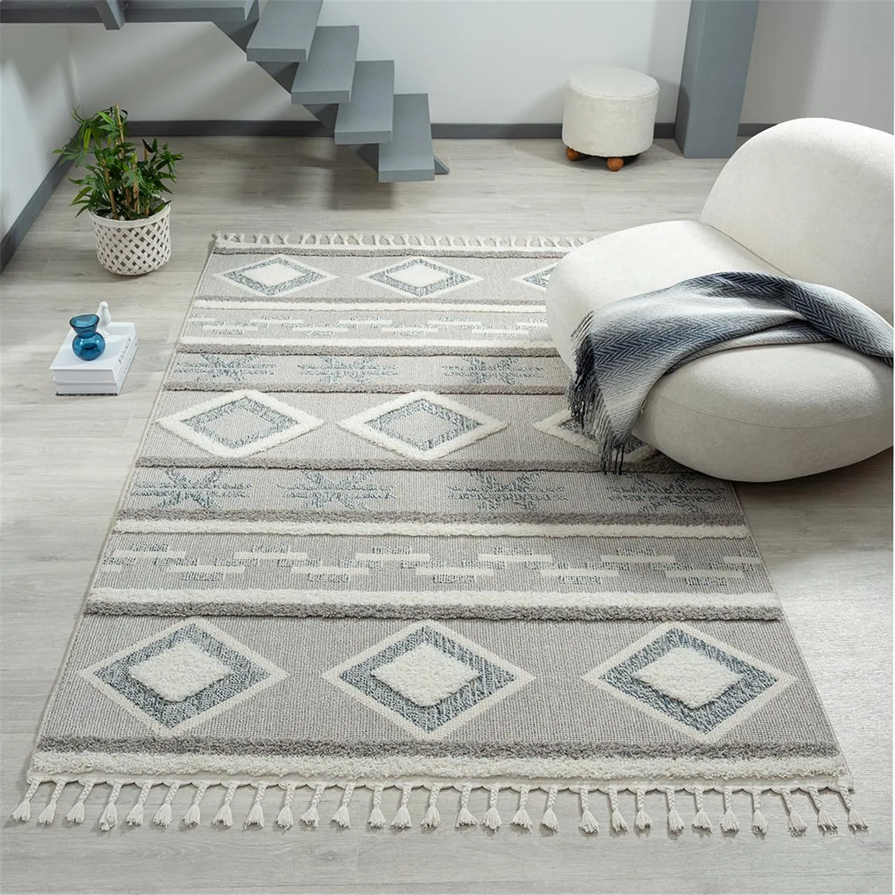 Geometric Design Turkish Rug 546 Slate