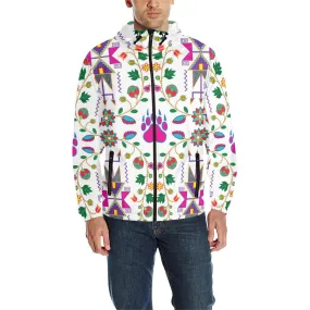 Geometric Floral Fall - White Unisex Quilted Coat