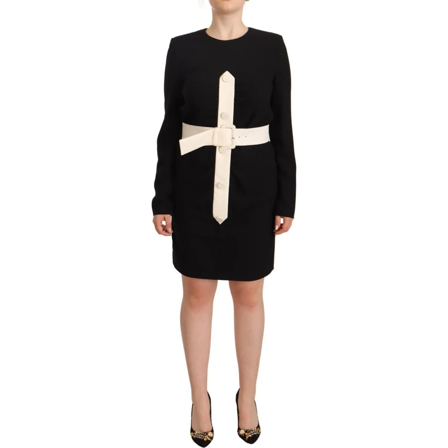 Givenchy Elegant Black Wool Mini Dress with Belt