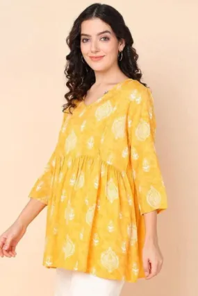 Golden Yellow Printed Rayon Maternity Top