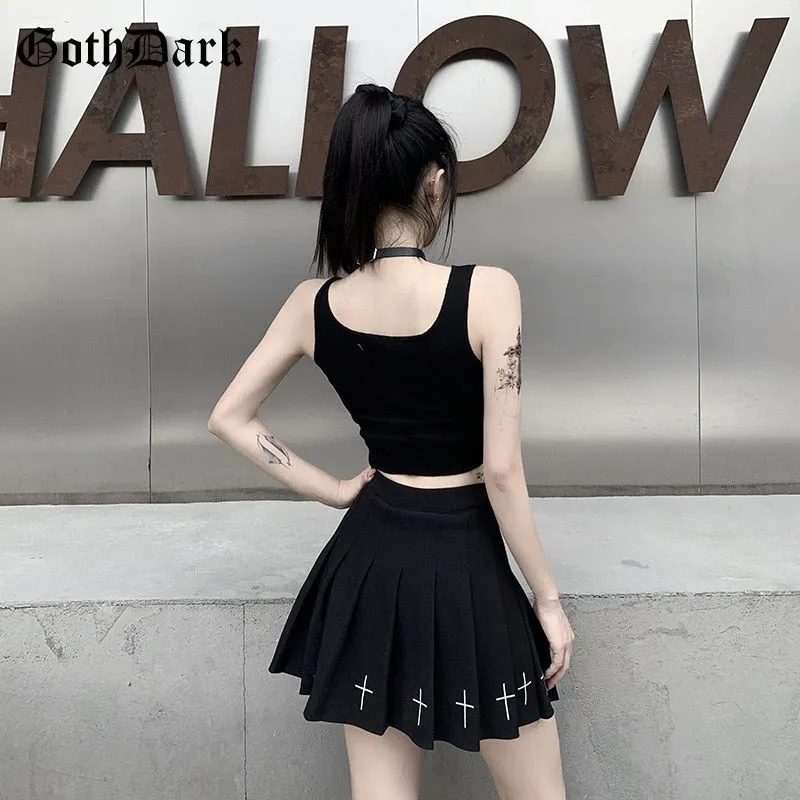 Goth Dark Punk Style Patchwork Tank Tops Aesthetic Letter And Graphic Print Women Crop Top Color Blocking Sleeveless Streetwear