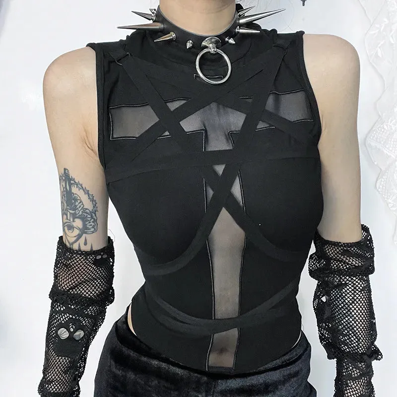 Goth Sleeveless Harajuku Crop Punk Aesthetic Vintage Bandage Top