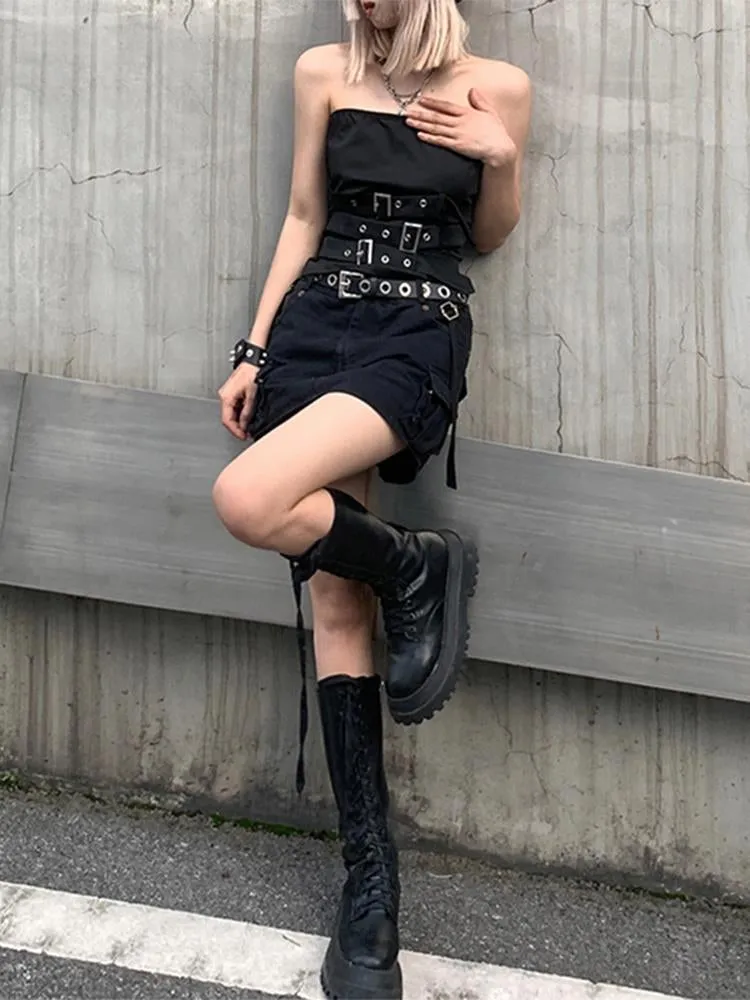 Gothic Eyelet Design Black Bandage Punk Sleeveless Crop Top