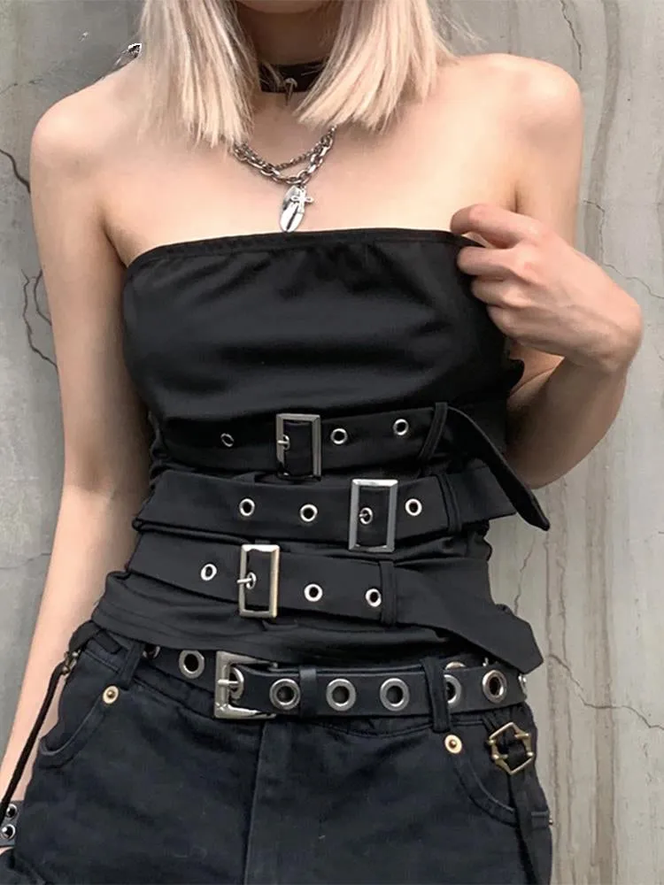 Gothic Eyelet Design Black Bandage Punk Sleeveless Crop Top