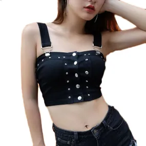 Gothic Punk Rivet & Buckle Crop Tank Top