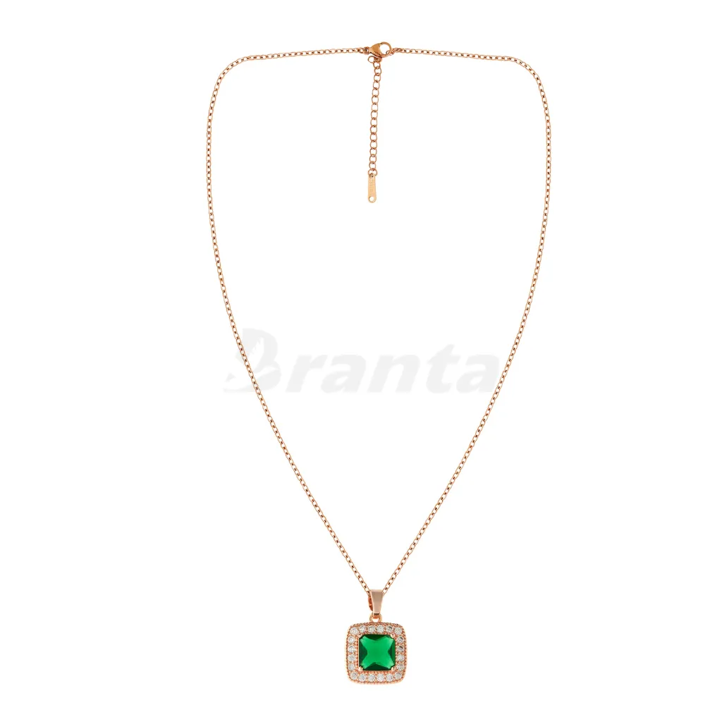 Green Square Crystal Pendant Rose Gold Necklace For Women