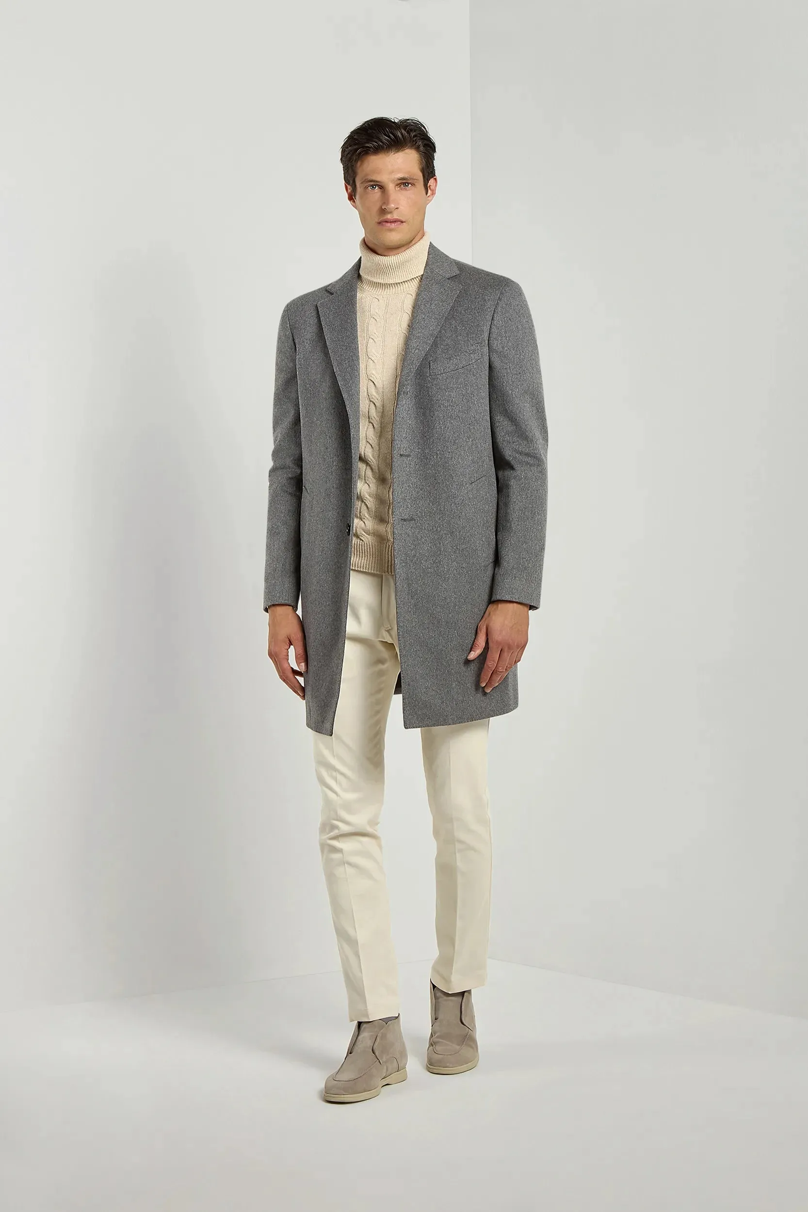 Grey coat in Loro Piana wool – Made in Italy