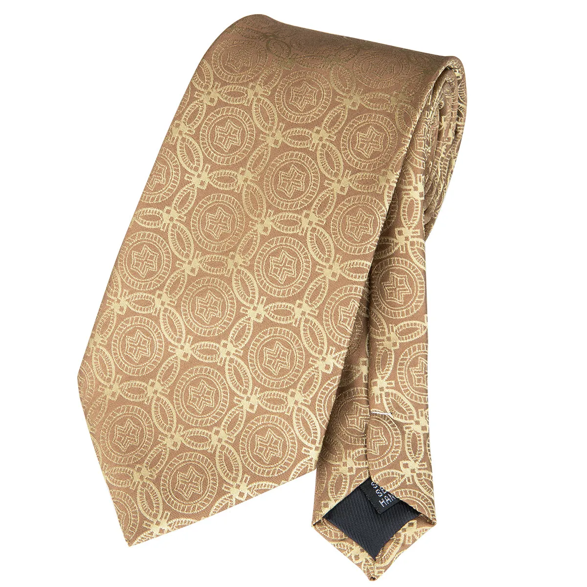 Hi-Tie Men's Tan Yellow Floral Novelty Tie Pocket Square Cufflinks Set