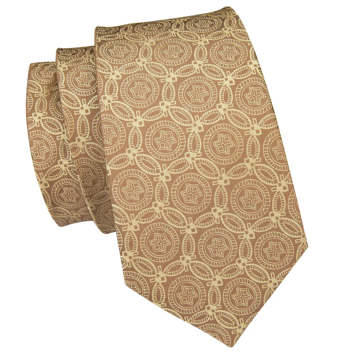 Hi-Tie Men's Tan Yellow Floral Novelty Tie Pocket Square Cufflinks Set