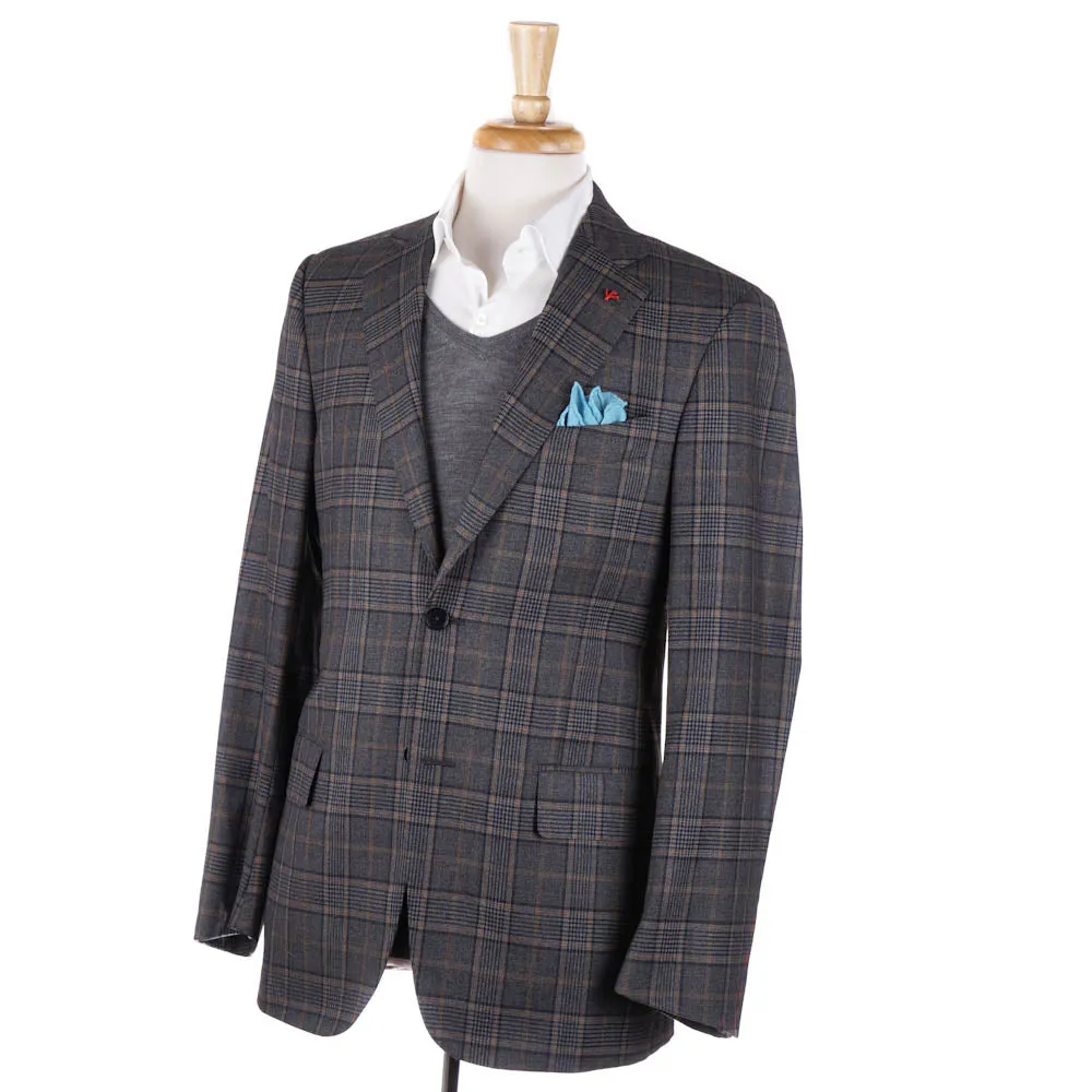 Isaia Gray and Tan Check 140s Wool Sport Coat