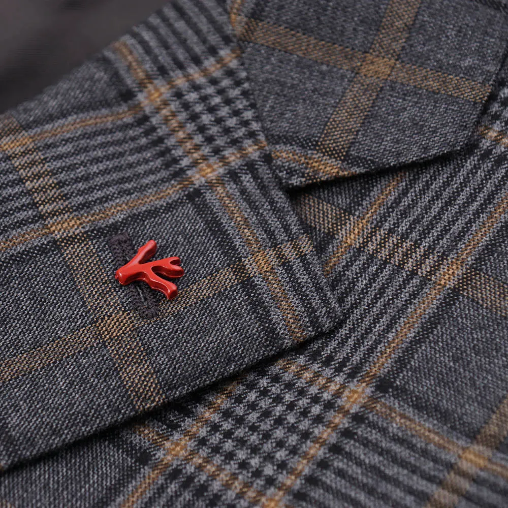 Isaia Gray and Tan Check 140s Wool Sport Coat