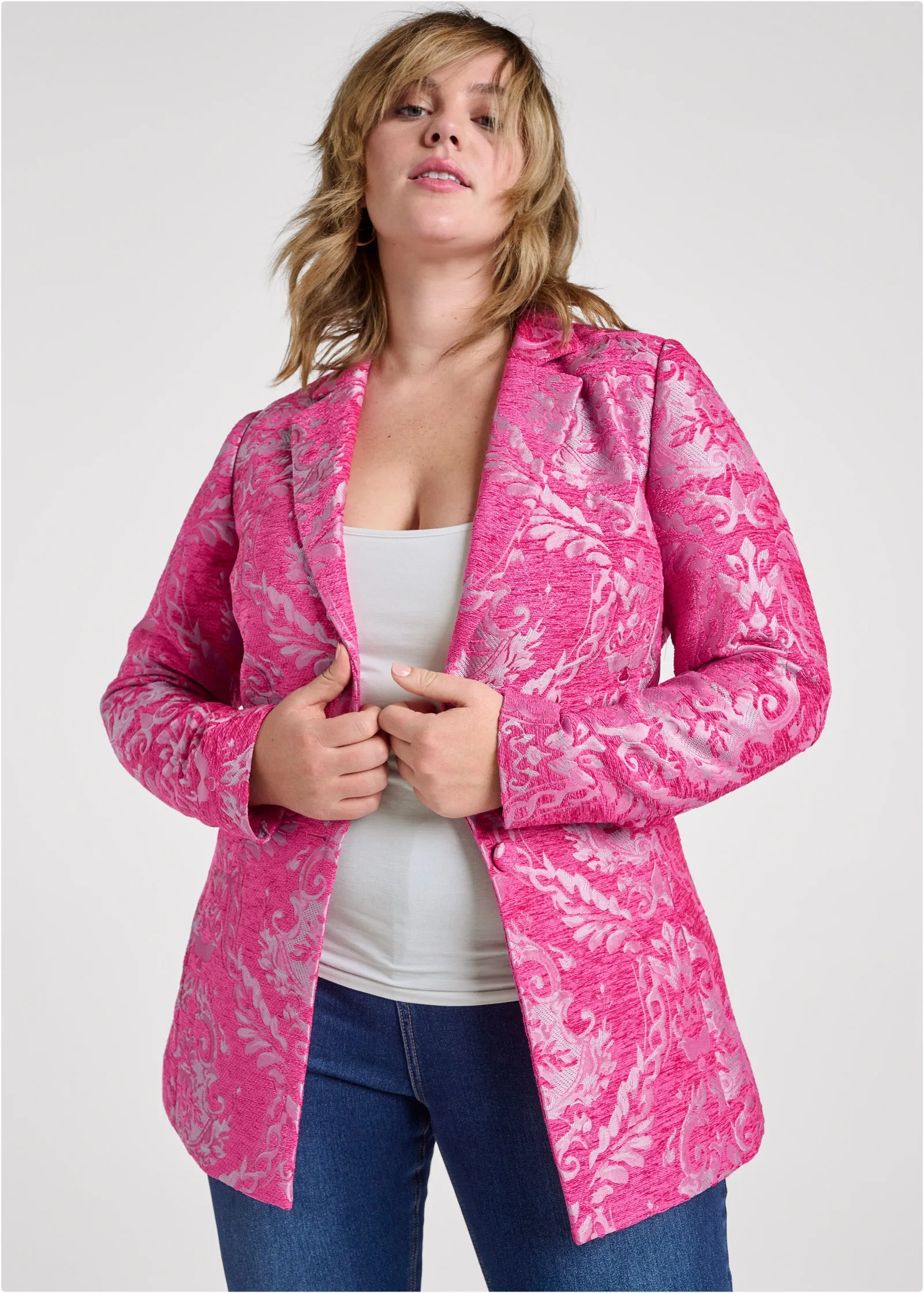 Jacquard Paisley Blazer - Pink & Silver